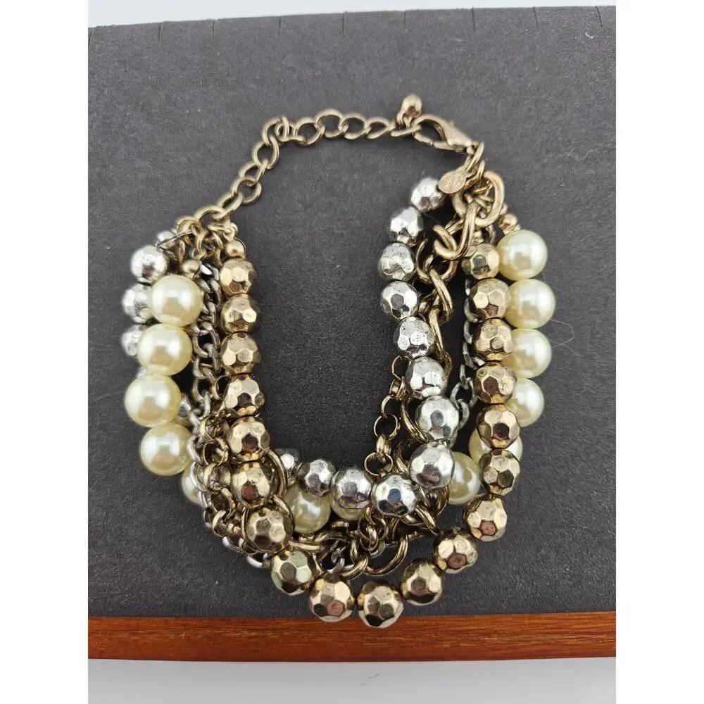 Premier Designs Multi-strand Stack Bracelet Metallic Chain Champagne Gold Silver